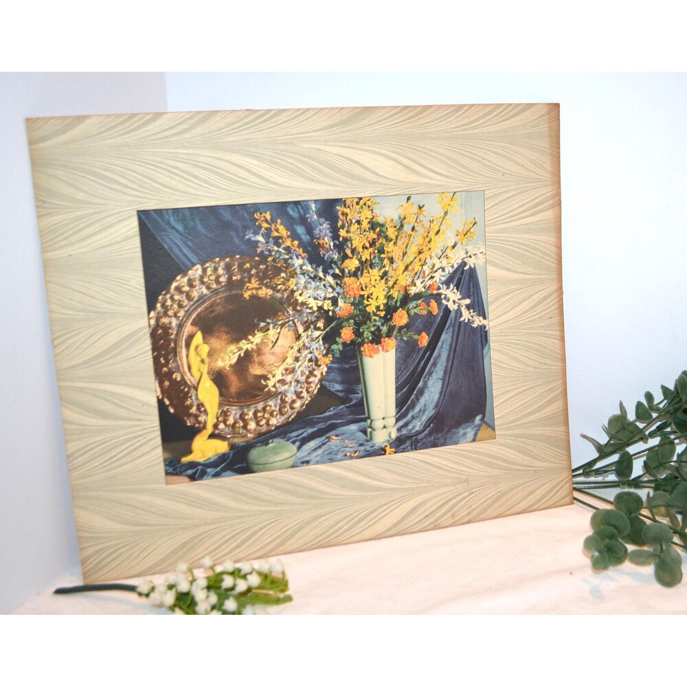 Vintage Print 1940s Floral Statues Print with Drape and Matte